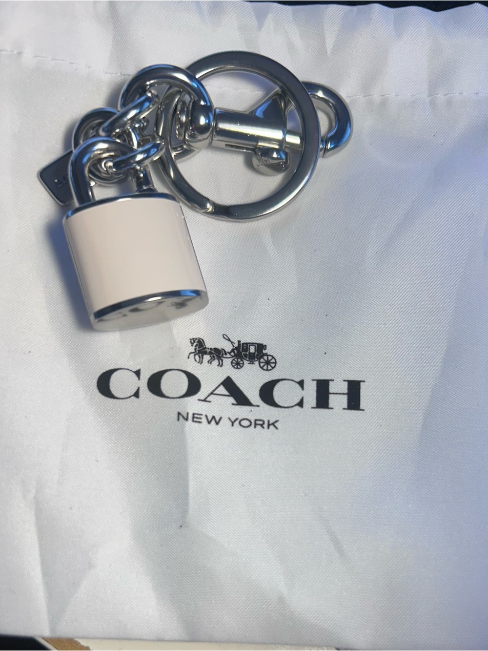 Coach Lock Bag Charm Cream Enamel with Silver Hardware - Picture 2 of 8